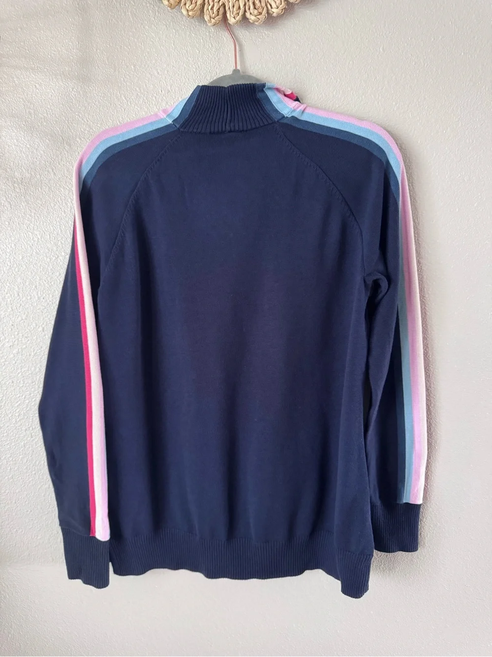belle by Kim Gravel Navy Half-Zip Sweater with Pink and Light Blue Stripes - Picture 2 of 8